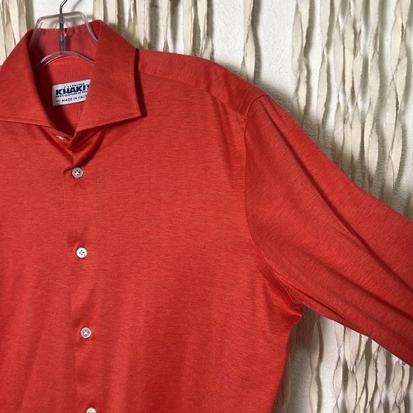 Khakis of Carmel NWOT Coral Long Sleeve Knit Jersey Button Down Shirt M - Picture 2 of 6